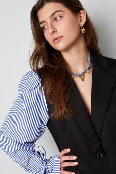 Blazer con mangas de blusa a rayas - negro y azul h5 Imagen3